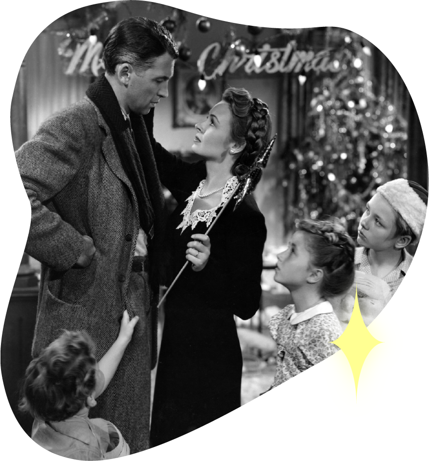 Director: Frank Capra, George Bailey: James Stewart, Mary Hatch: Donna Reed, Janie: Carol Coombs, Zuzu: Karolyn Grimes, Pete: Larry Simms, Tommy: Jimmy Hawkins